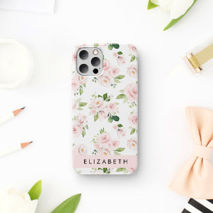 Coque iPhone 16 Fleurs roses, roses, fleurs aquarelles, votre nom