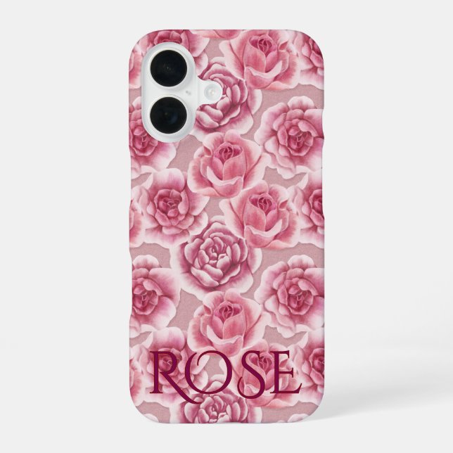 Coque iPhone 16 Floral Beauty - motif rose et nom. (Verso)