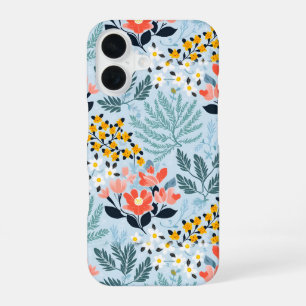 Coque iPhone 16 Floral moderne en bleu