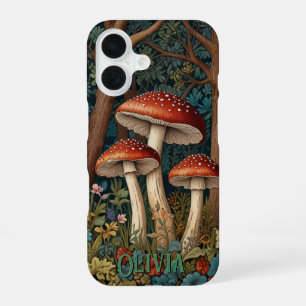 Coque iPhone 16 Forêt de champignons rétro élégante