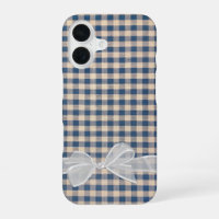 Gingham en denim avec noeud blanc