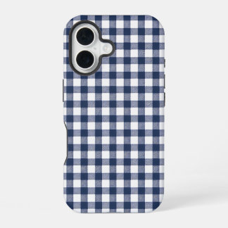 Coque iPhone 16 Gingham Plaid Pattern - Navy Blue