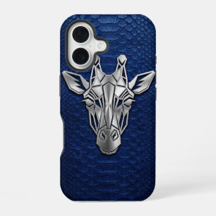 Coque iPhone 16 Girafe Géométrique Chrome Argent Python Bleu iPhon
