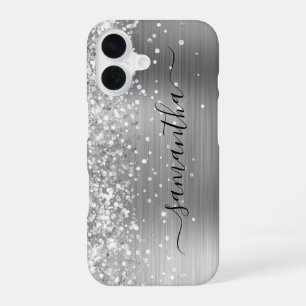 Coque iPhone 16 Glittery Argent Metallic Girl Signature