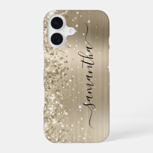 Coque iPhone 16 Glittery Light Gold Metallic Girl Signature