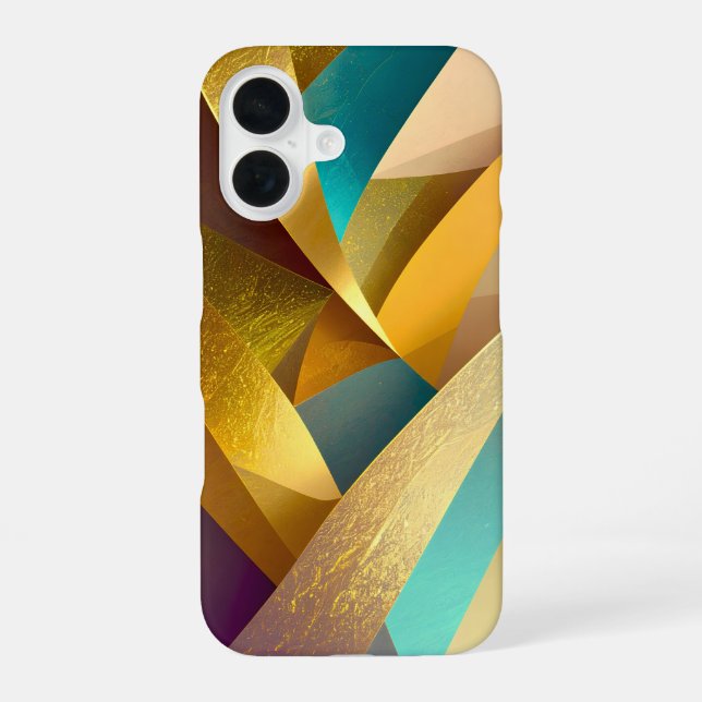 Coque iPhone 16 Gold Teal Abstract Art (Verso)