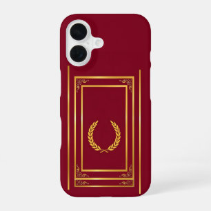 Coque iPhone 16 Golden Laurel dans cadre rectangulaire sur Brown