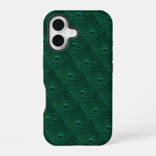Coque iPhone 16 Gouttes d'eau sur métal vert