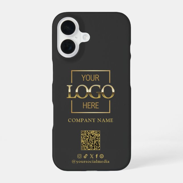 Coque iPhone 16 Gray Stylish Minimalist Business Logo & QR Code (Verso)
