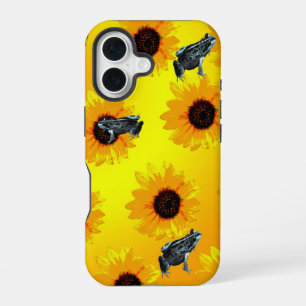 Coque iPhone 16 "Grenouilles et tournesols : un motif ludique de l