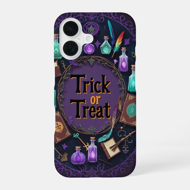 Coque iPhone 16 Halloween Spellbook Potion Wreath Trick or Treat (Verso)