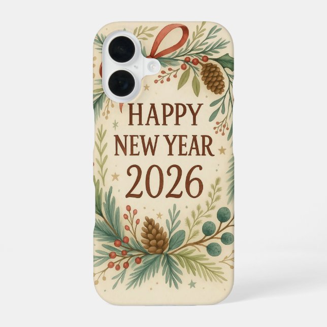 Coque iPhone 16 happy new year 2026 rustic (Verso)