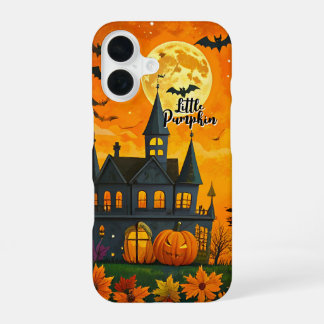 Coque iPhone 16 Haunted House Full Moon Little Pumpkin Halloween
