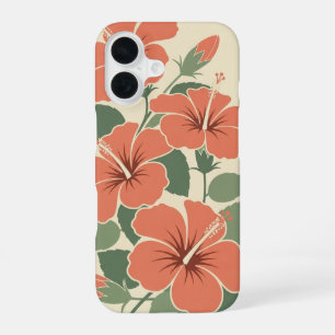 Coque iPhone 16 Hibiscus stylisé vintage