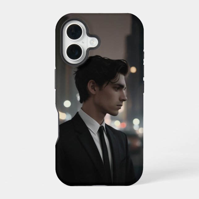 Coque iPhone 16 Homme mystérieux en costume de nuit - Cinématique  (Verso)