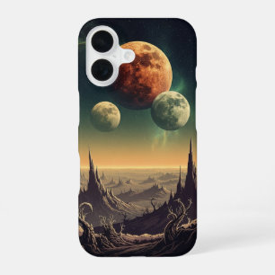Coque iPhone 16 Horizon Cosmique Vintage avec Deux Lunes