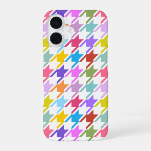 Coque iPhone 16 Houndstooth Multicolor+White Big Motif
