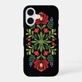 Coque iPhone 16 Hungarian Folk Design Red and Pink