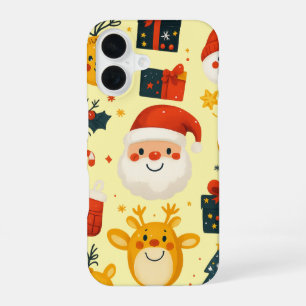 Coque iPhone 16 Illustration d'icônes de Noël mignonnes