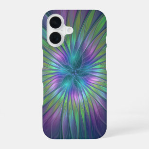 Coque iPhone 16 Imaginaire brillant coloré Fleur Abstrait Fractal 
