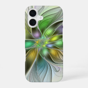 Coque iPhone 16 Imaginaire coloré Fleur moderne Abstrait Fractal