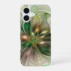 Coque iPhone 16 Imaginaire coloré Moderne Fleur Fractale Abstraite