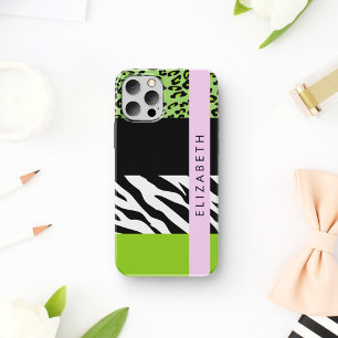 Coque iPhone 16 Impression léopard, Impression zèbre, Vert, Votre