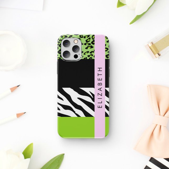 Coque iPhone 16 Impression léopard, Impression zèbre, Vert, Votre  (Créateur téléchargé)