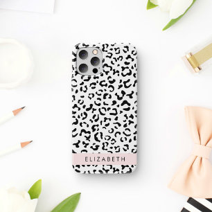 Coque iPhone 16 Impression léopard, Taches, Noir et Blanc, Votre N