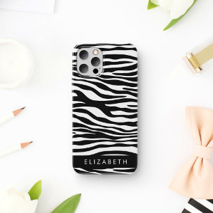 Coque iPhone 16 Impression Zèbre, Rayures, Noir Et Blanc, Votre No