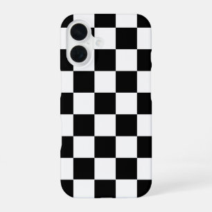 Coque iPhone 16 Imprimé à carreaux noir et blanc