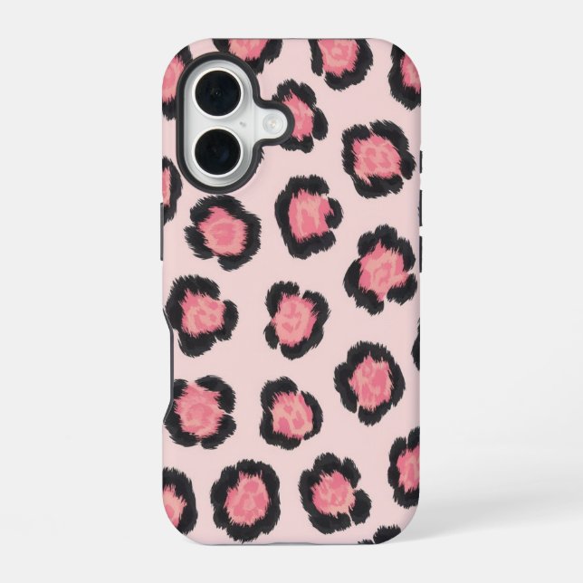 Coque iPhone 16 Imprimé léopard rose chic  (Verso)
