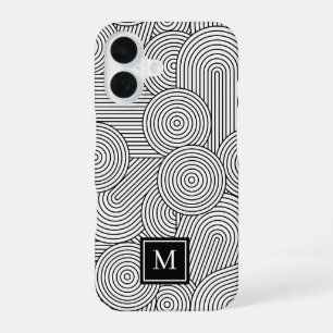 Coque iPhone 16 Initiale monogrammée noir et blanc moderne du mili