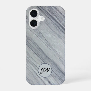 Coque iPhone 16 Initiales monogramme sur pierre de marbre diagonal