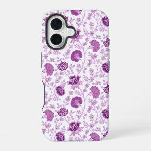 Coque iPhone 16 Jacobean Floral Répétition Motif Pinks sur Blanc