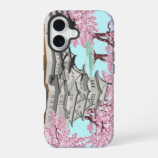 Coque iPhone 16 Japonais Sakura Castle Art - Cherry Blossom Printe (Verso)