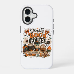 Coque iPhone 16 Joli Fantôme Ensorcelant Amateur de Café Halloween