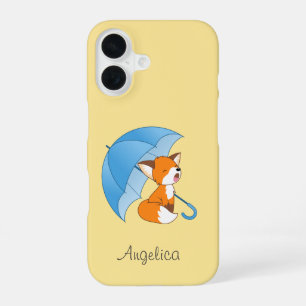 Coque iPhone 16 Joli Petit Renard dormant sous parapluie