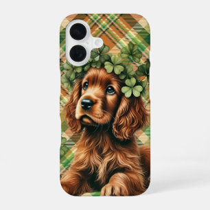 COQUE iPhone 16 JOLIE FACE DE CHIEN DE SETTER IRLANDAIS AVEC SHAMR