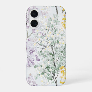 Coque iPhone 16 Jolies fleurs violettes lavande vert jaune