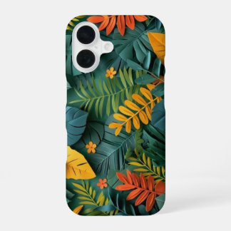 Coque iPhone 16 Jungle Tropical Profond Vert et Orange en Papier D