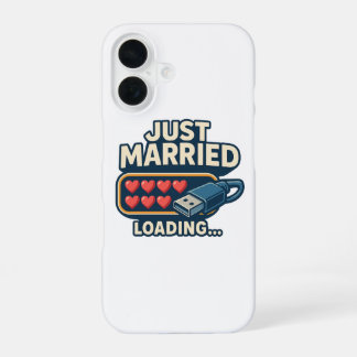 Coque iPhone 16 Juste Marié Chargement - Drôle Mariage Tech