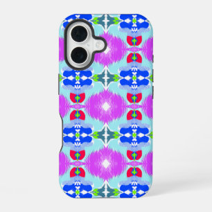 Coque iPhone 16 Kaléidoscope Azure Bloom