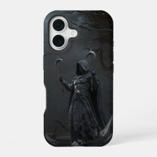 Coque iPhone 16 La Faucheuse des ombres - Twin Blade Warrior