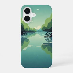 Coque iPhone 16 Lagune Tropicale Vintage avec Mangroves