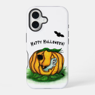 Coque iPhone 16 Le fantôme d'Halloween, chauve-souris, fantôme et