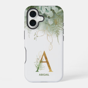 Coque iPhone 16 LETTRE MONOGRAPHIQUE Élégante A VERTE