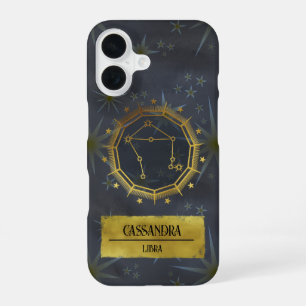 Coque iPhone 16 Libra Dark Zodiac Astrologie : Noir & Or