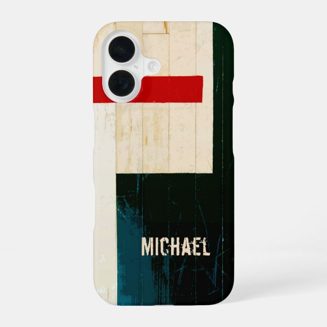 Coque iPhone 16 Lignes et marques de plancher en bois rustique (Verso)