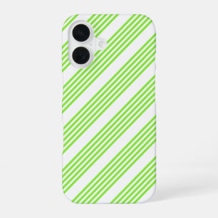 Coque iPhone 16 Lime vert et blanc cinq bandes motif